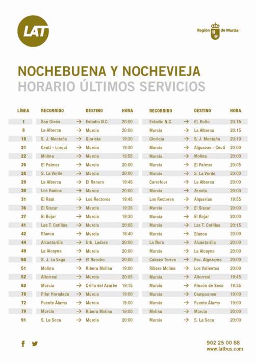Horarios de autobús en Nochebuena y Nochevieja