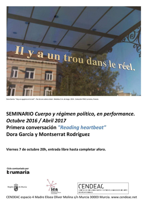 Cartel del primer encuentro del seminario 'Cuerpo y régimen político, en performance'