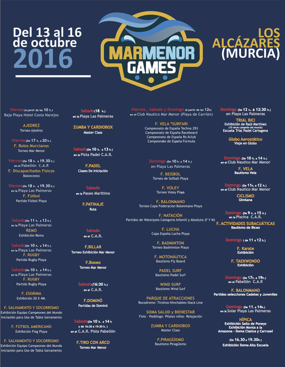 Cartel con la programación de los 'Mar Menor Games'