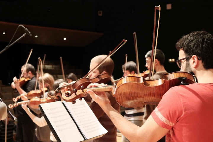 Los miembros de Cammerata, durante un ensayo del concierto que ofrecerán el jueves en el Auditorio regional