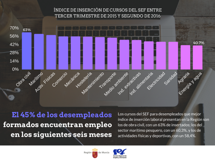 Gráfico de la inserción de los cursos del SEF (Servicio Regional de Empleo y Formación)