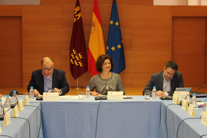 La consejera de Presidencia, flanqueada por los vicepresidentes del Consejo de Cooperaci&oacute;n Local