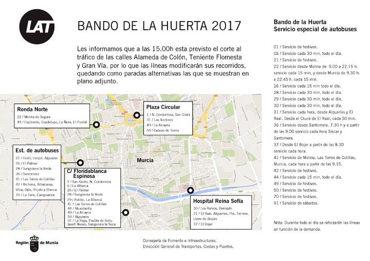 Horarios especiales durante las Fiestas de Primavera y Bando de la Huerta (2)