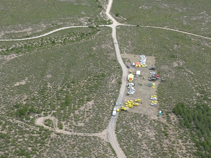 Vista aérea del Puesto de Mando Avanzado, en el ejercicio llevado a efecto en la sierra del Picarcho