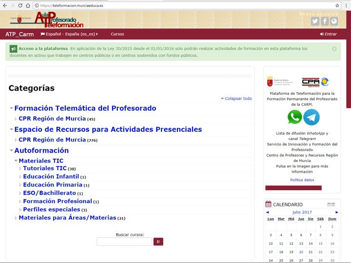 Plataforma para la formación telemática del profesorado de la Región de Murcia