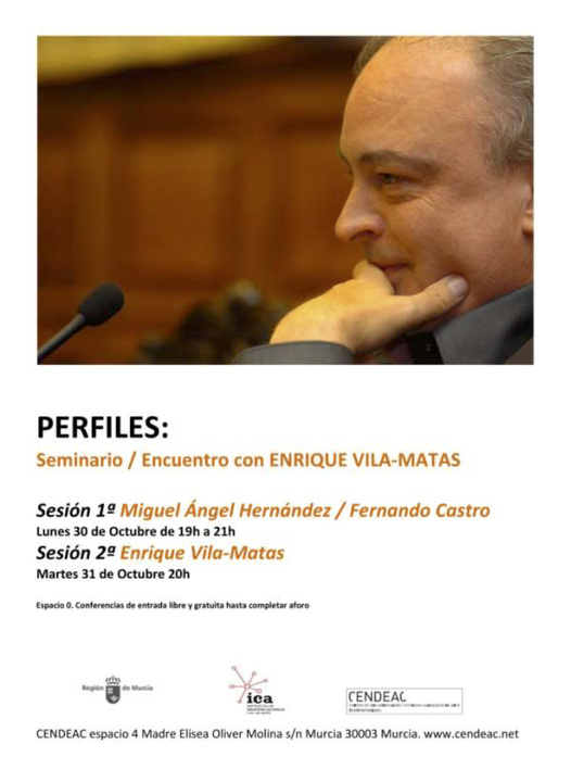 Cartel de la actividad 'Perfiles', que se inicia en octubre el Centro de Documentación y Estudios Avanzados de Arte Contemporáneo de la Región de Murcia con la presencia del escritor Vila-Matas
