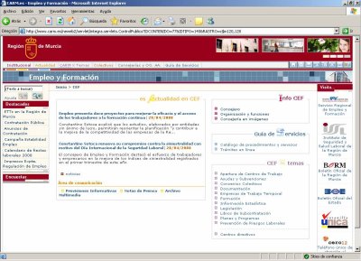 Imagen de la página web de la Consejería de Empleo y Formación