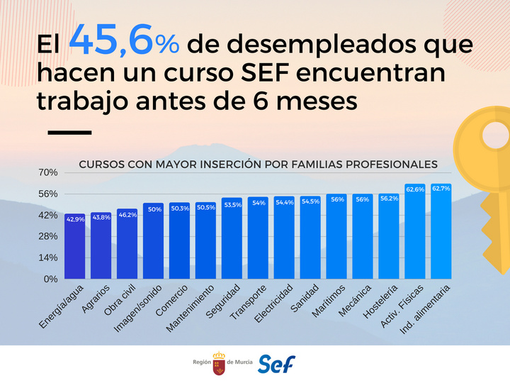 Inserción de los cursos Servicio Regional de Empleo y Formación por familias profesionales
