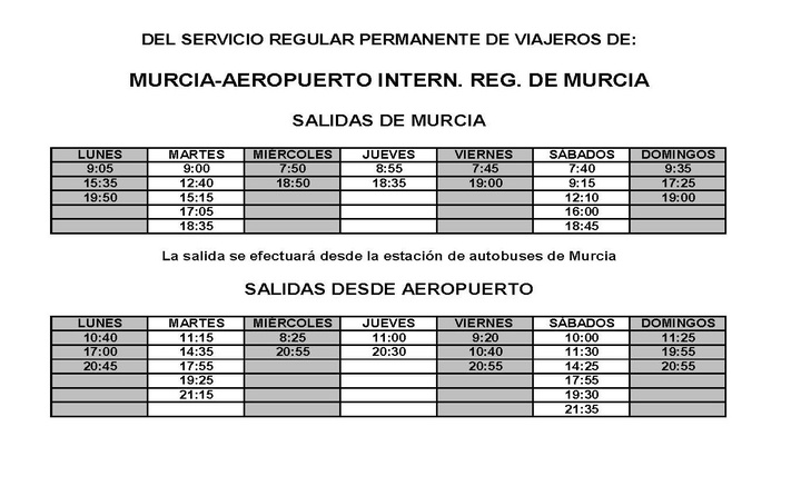 Horarios aeropuerto Murcia