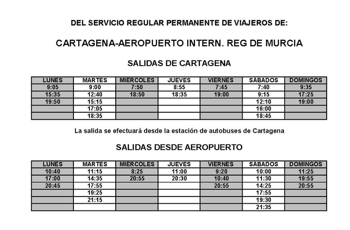 Horarios aeropuerto Cartagena