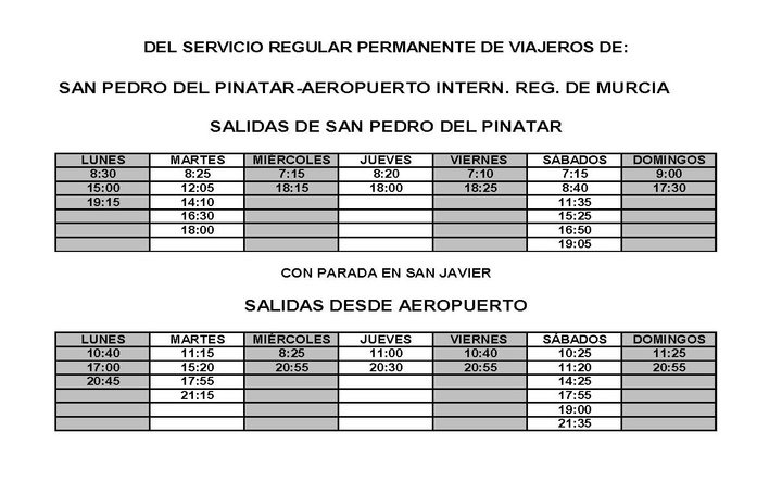 Horario aeropuerto San Pedro San Javier
