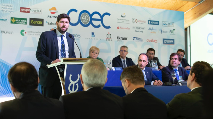 El presidente de la Comunidad, Fernando L&oacute;pez Miras, clausur&oacute; hoy la Asamblea General de la Confederaci&oacute;n Comarcal de Organizaciones Empresariales de Cartagena (COEC)