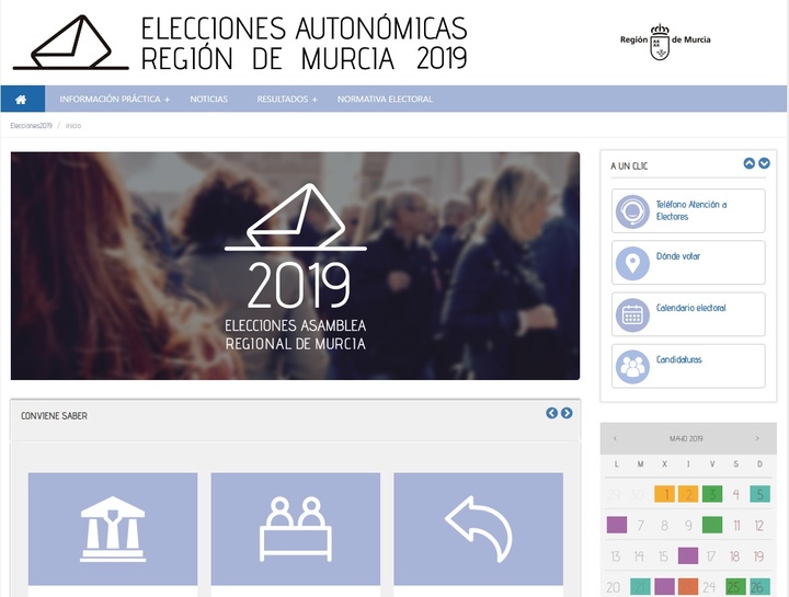 Imagen del portal de las elecciones autonómicas del 26 de mayo