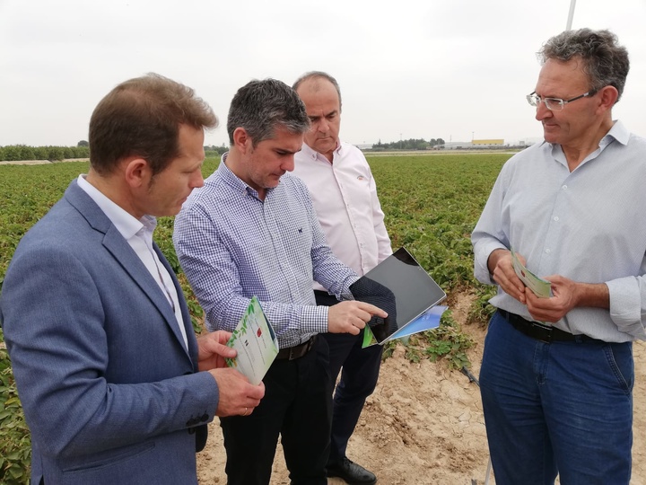 El consejero hace uso de la calculadora de nitrógeno, a través de un dispositivo móvil, en una finca de Torre Pacheco