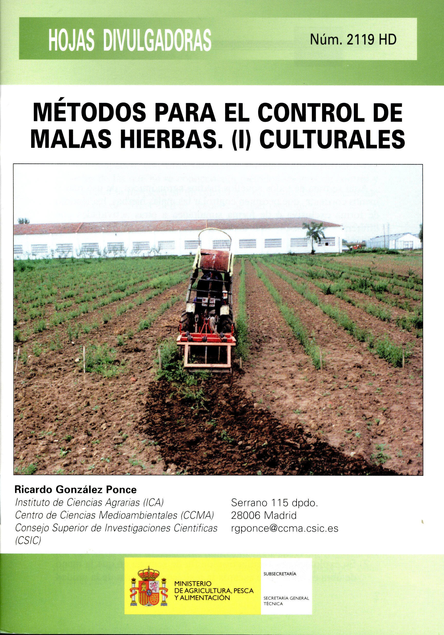 Portada de "Métodos para el control de malas hierbas. I, Culturales"