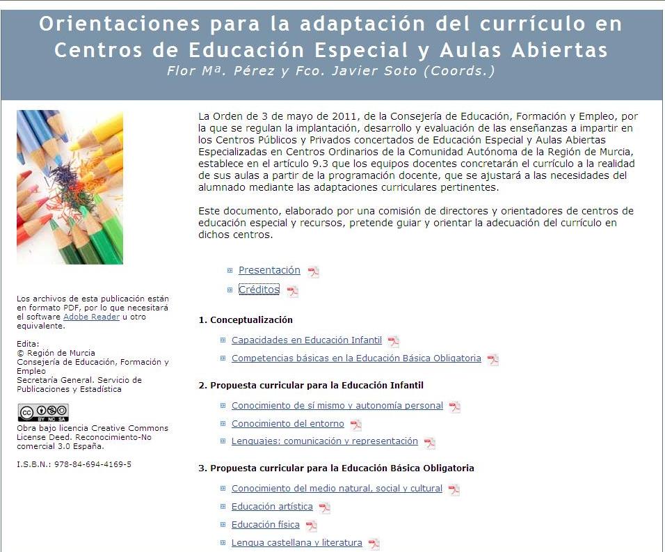 Portada de "Orientaciones para la adaptación del currículo en Centros de Educación Especial y Aulas Abiertas"