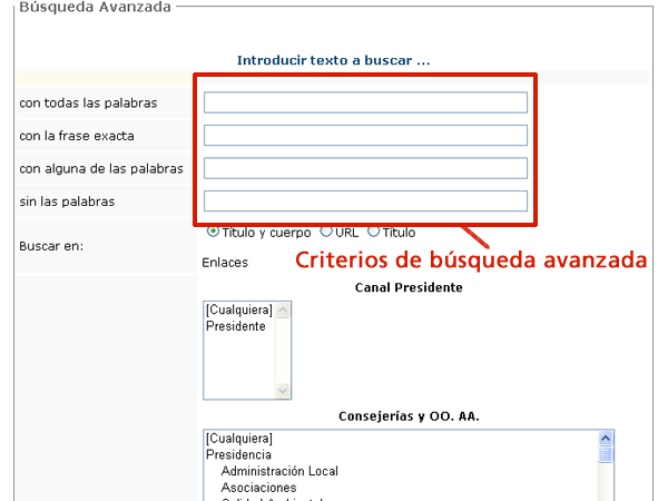 Criterios de búsqueda avanzada