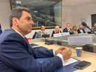 El consejero de Fomento e Infraestructuras, José Ramón Díez de Revenga, durante la XVII reunión del Foro del Corredor Mediterráneo celebrado hoy ...