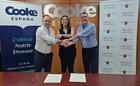La consejera Rubira, el director del IMIDA (i), Andrés Martínez, y Regis Philippe (d), CEO Culmarex, durante la firma del convenio de colaboració...