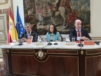 El consejero de Medio Ambiente, Universidades, Investigación y Mar Menor, Juan María Vázquez, en el Palacio Godoy de Madrid, interviene en la presentación...