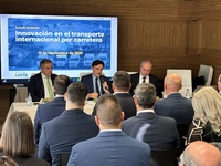 El consejero de Fomento e Infraestructuras, Jorge García Montoro, durante la inauguración de 'Innovación en el transporte internacional por carretera'¿,...