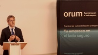 El consejero de Econom&iacute;a, Hacienda, Fondos Europeos y Transformaci&oacute;n Digital, Luis Alberto Mar&iacute;n, en un momento de su intervenci&oacute;n en la jornada ...