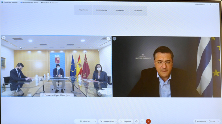 reunión mantenida hoy entre el presidente de la Comunidad, Fernando López Miras, y el presidente del CDR, Apostolos Tzitzikostas