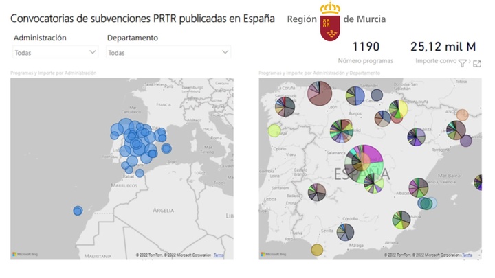 Imagen de una de las secciones del portal de la Oficina Next Comunidad Autónoma de la Región de Murcia