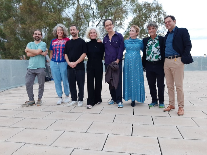 El artista Jaume Ferrete; la socióloga Amparo Lasén; el arquitecto y artista Massimiliano Casu; la artista María Jerez, el creador Eduardo Balanza, la coordinadora de Cendeac, Tatiana Abellán, el coordinador del seminario, el arquitecto Miguel Mesa del Castillo y el  director general del ICA, Manuel Cebrián.