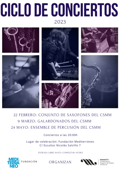 Cartel de los tres conciertos que ofrecerán los alumnos del Conservatorio Superior de Música.