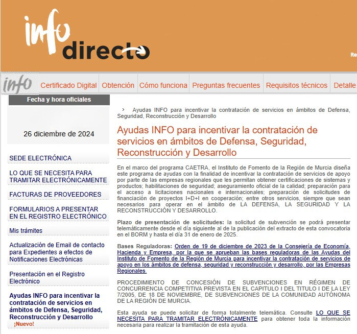Convocatoria ayudas Info para incentivar la contratación de servicios en ámbitos de Defensa, Seguridad, Reconstrucción y Desarrollo.