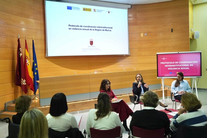 La consejera de Política Social, Familias e Igualdad, Conchita Ruiz, durante la presentación del Protocolo de Coordinación Interinstitucional en ...