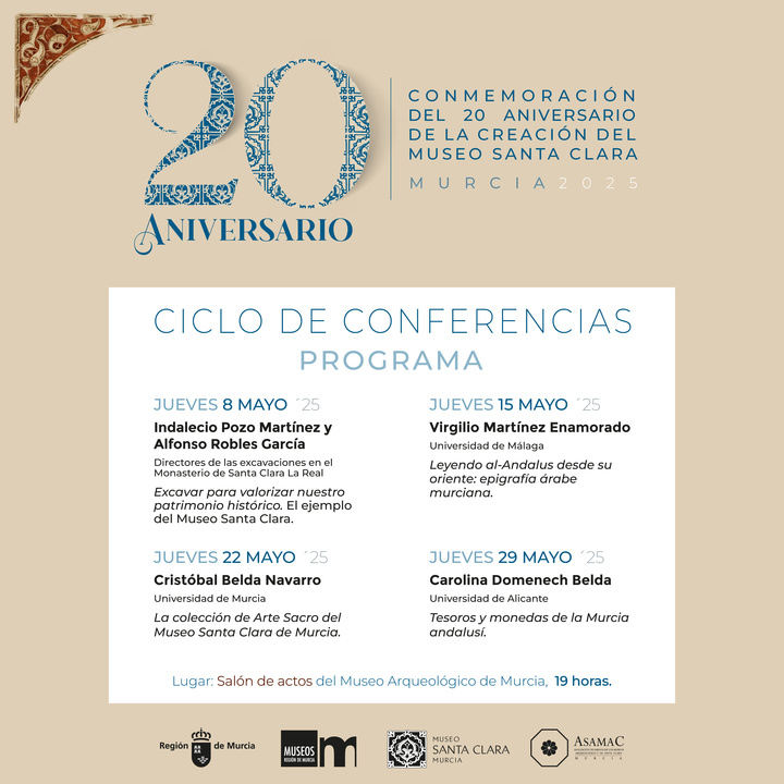Cartel de las conferencias del XX aniversario del Museo de Santa Clara la Real.