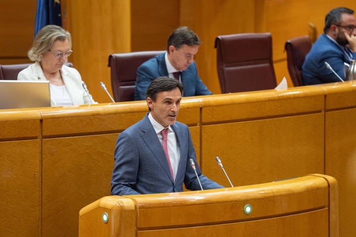 El consejero de Fomento e Infraestructuras, Jorge García Montoro, durante la intervención en el Senado para presentar el nuevo modelo de 'Vivienda Asequible de la Región de Murcia'