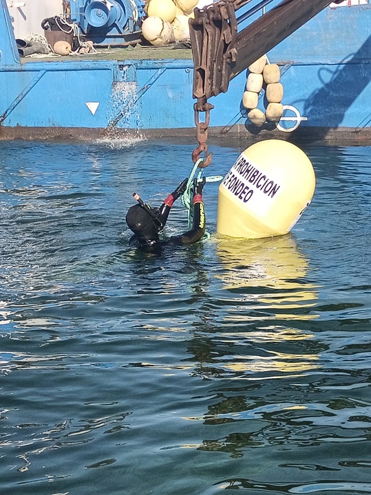 Una de las 24 boyas provistas de biotopos que se han instalado para ampliar el balizamiento del Mar Menor para proteger la nacra.